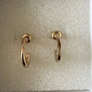 10K Gold Over 925 Oblong Hoop/Huggie Style Earrings - Brand New